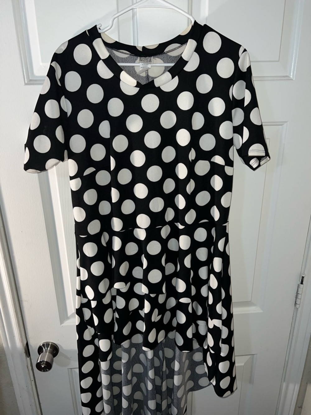 Polka Dot High-Low Casual Dress - Black & White